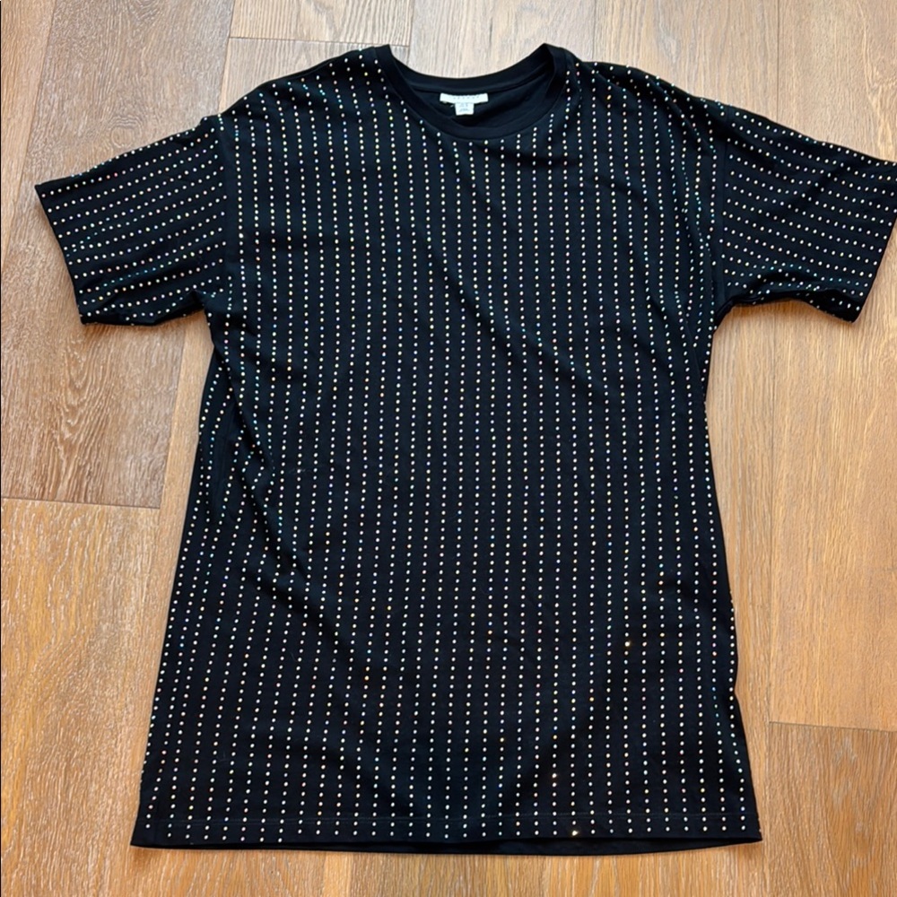 Topshop crystal embellished oversized Tee shirt dress in black